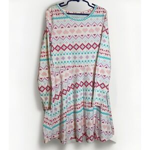 The Children's Place Long Sleeve Skater Dress Digi Pattern Hearts Girls 10/12